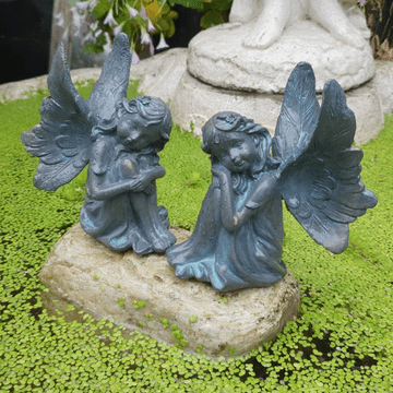 Pair of Bronze Effect Flower Fairies - Garden Flower Fairy - 13cm Tall