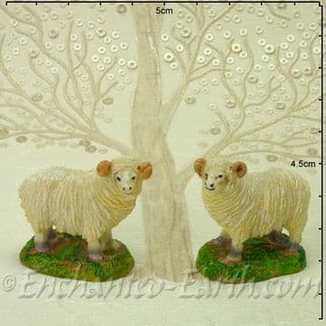 Pair of Miniature Garden Sheep with White Faces - 5cm