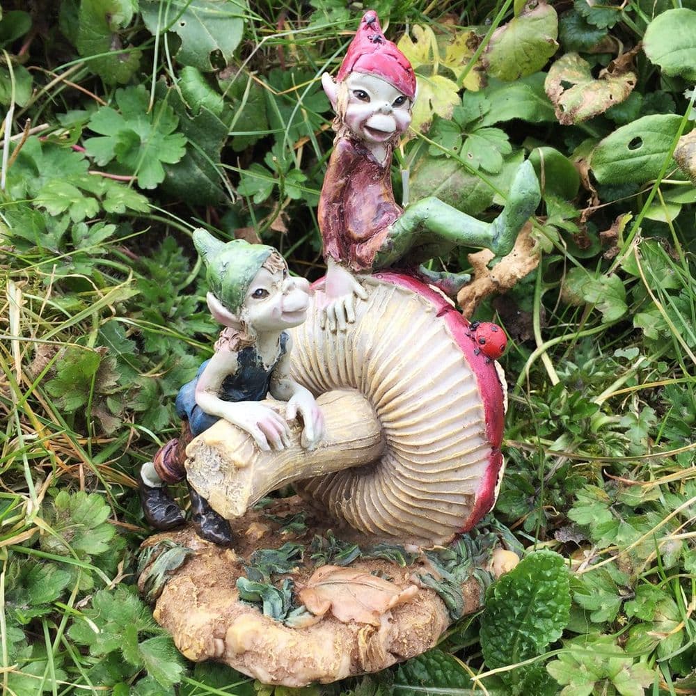 Pair of Pixie Brothers with a large Magical Toadstool