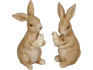 Pair of Spring Rabbits with Birds