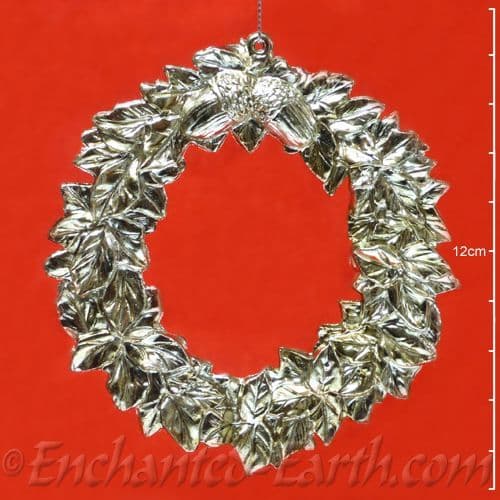 Pewter Effect -Christmas Wreath Hanger -Leaf & Acorn Decoration - 11cm.