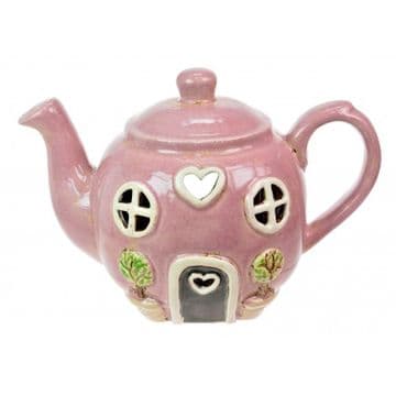 Pink Ceramic Fairy Garden Teapot House - 19cm