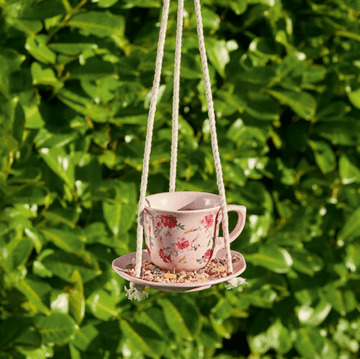 Pink Ceramic Tea Cup Bird Feeder