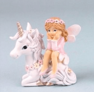 Pink Flower Fairy Sitting on a Unicorn Foal - 7cm