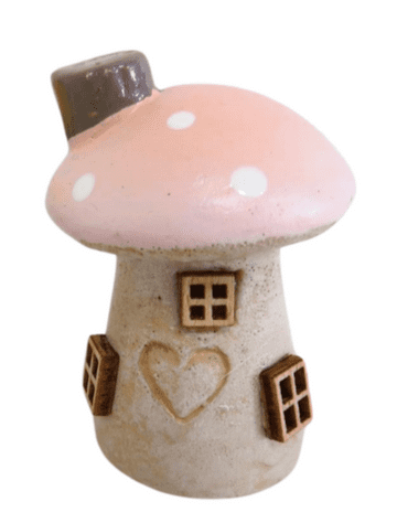 Pink Miniature Spring Love Heart Mushroom Cottage - 6cm