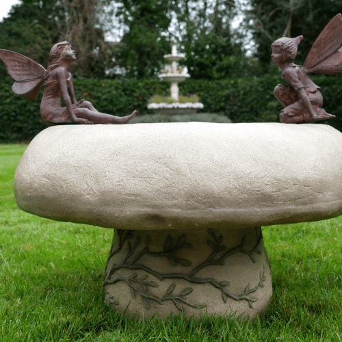 Large Mushroom Bird Bath with bronze fairies - 58cm.