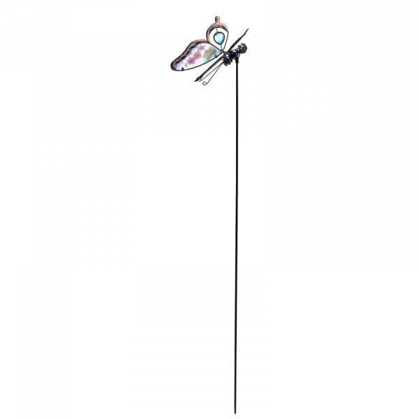 Pretty Glass Butterfly Garden Stakes Hand Painted Blue.