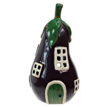Purple Aubergine Tea light House - Ceramic - 20cm