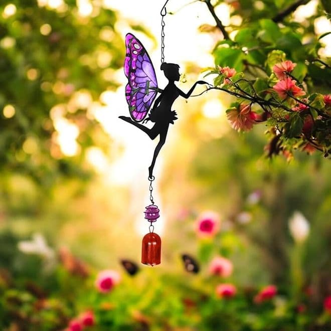 Purple Hanging Fairy with Glass wings - Wind Chime.