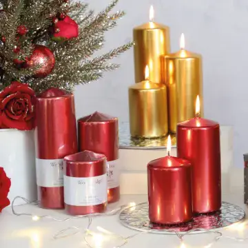 Red Metallic Pillar Candle -  20x7cm