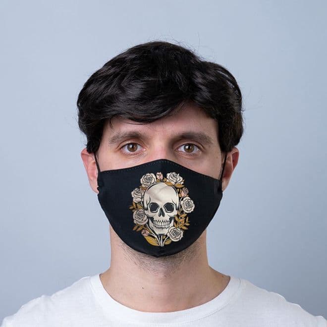 Reusable Face Covering - Skulls & Roses - Double Layered Face Mask.