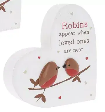 Robin Pair - Robins Appear Standing Heart - 14cm