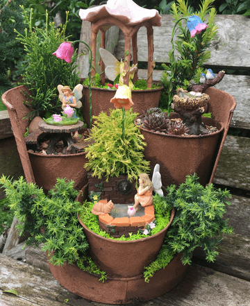 Rustic Fairy Half Bucket Garden