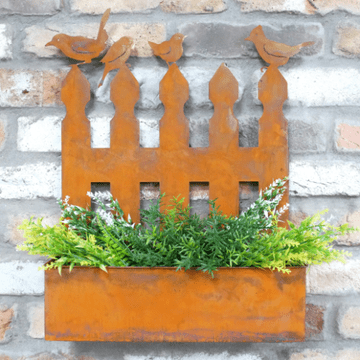 Rusty Bird & Fence wall planter - 50cm