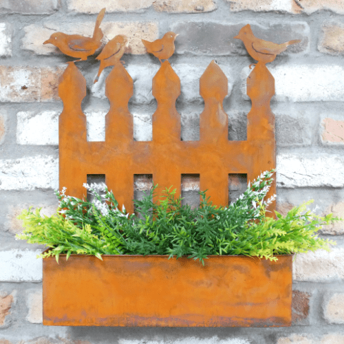 Rusty Bird & Fence wall planter - 50cm.