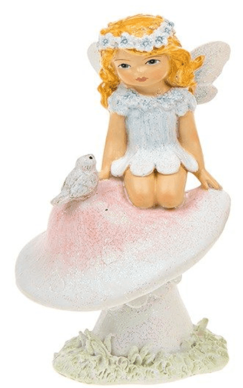 Sally the Toadstool Fairy & Bird - Large 12cm.