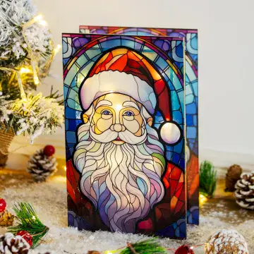 Santa - Festive Stained Glass Window Light - with 50 warm white LED lights