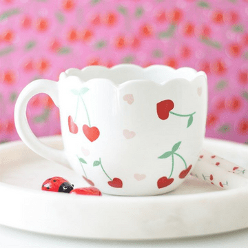 Scalloped Cherry Print Love Mug - Gift Boxed