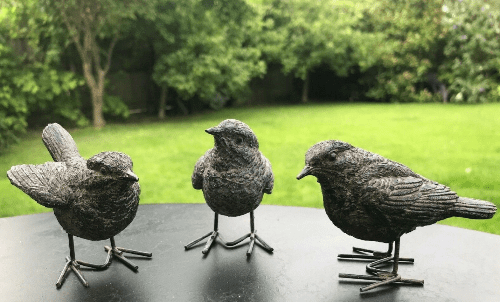Set of 3 - Bronze effect resin Wrens - 8.5cm.