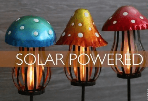 Set of 3 - Metal  Solar Mushroom Stakes  - 45cm.