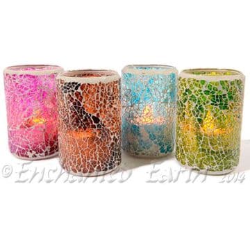 Set of 4 Glass Mosaic LED Candels