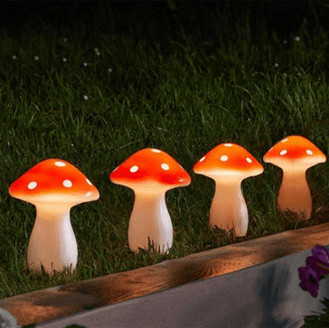 Set of 4 LED - Solar Light-up Toadstool Stake Lights