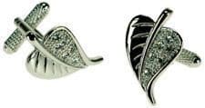 Silver leaf Cufflinks with crystals