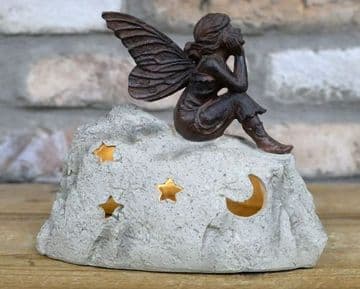 Solar - Bronze Fairy Girl On A stone - LED - 17cm