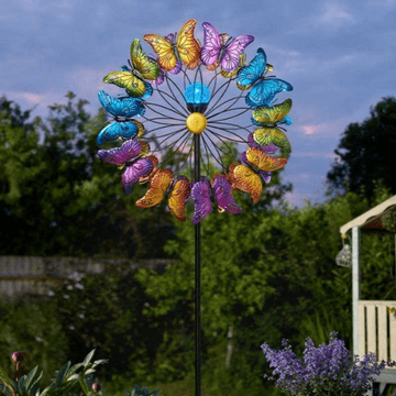 Solar Colour Changing LED - Butterfly Kinetic Wind Spinner - 210m