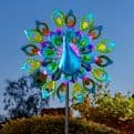 Solar Colour Changing LED - Peacock  Kinetic  Wind Spinner  - 130cm.