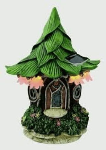Solar - LED  Leaf Roof  cottage -  flat backed  Fairy Cottage - 23.5cm