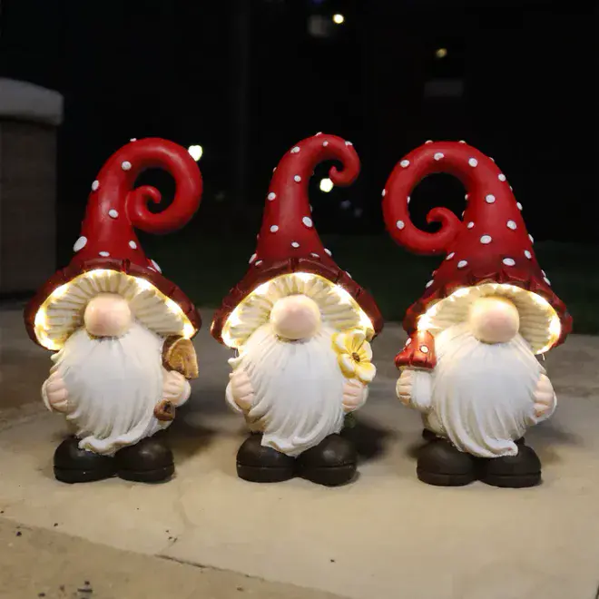 Solar - LED -Light-Up Toadstool Gnome - 3 Designs to choose from.