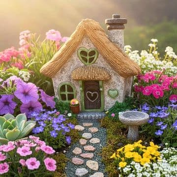 Solar Powered Fairy Garden Green Leaf Cottage - 19cm