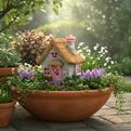 Solar Powered  Fairy Garden Rose Bud Cottage - 19cm.