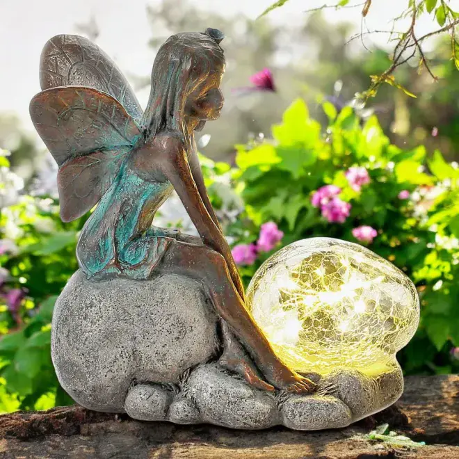 Solar Sitting Fairy with Bubble Light - 25cm.