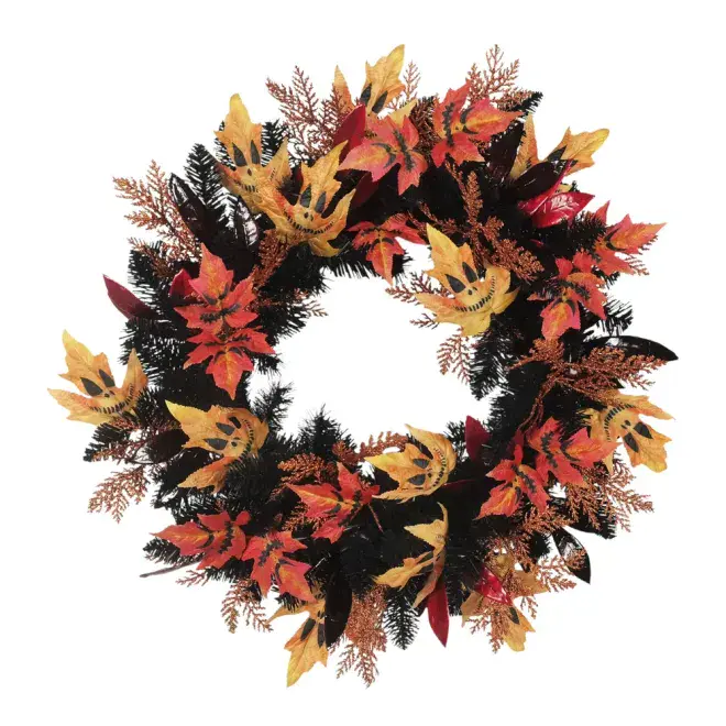 Spooky Autumn Foliage Wreath - Red / Orange - 60cm.