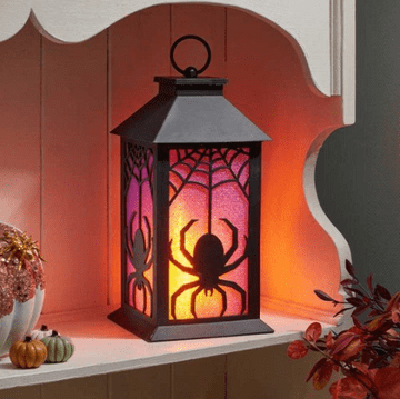 Spooky Spider Sparkle Lantern - LED -Flicker Flame - 29cm