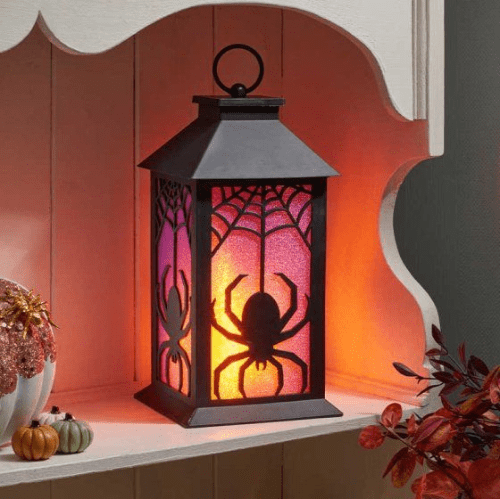 Spooky Spider Sparkle Lantern - LED -Flicker Flame - 29cm.
