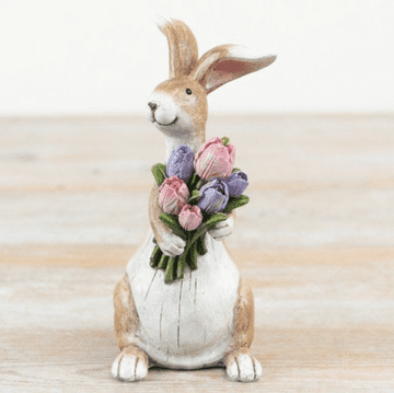 Spring Bunny Holding Flowers - 14cm