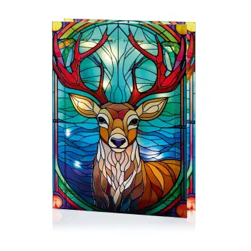 Stag- Festive Stained Glass Window Light - with 50 warm white LED lights