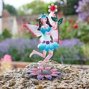 Standing Metal Spring Garden Fairy - Jasmine -Jo (Blue & white Dress)