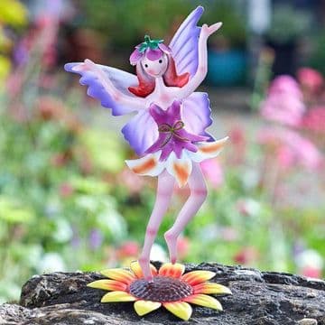Standing Metal Spring Garden Fairy - Rosie- Lee (Pink Dress)