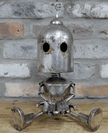 Steve - Silver Metal Sitting Robot - 35cm