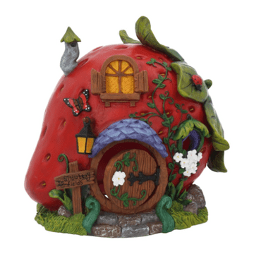 Strawberry Fields Fairy Cottage with opening door - 16.5cm