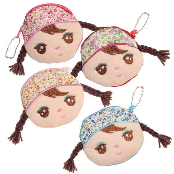 Super Soft Rag-doll face zip purse - choose from 4 colours.