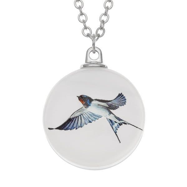 Swallow Necklace - Double sided -  Glass pendant on 18