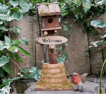 Tall Birdhouse/Fairy House Rustic house with wishing well - 45cm tall