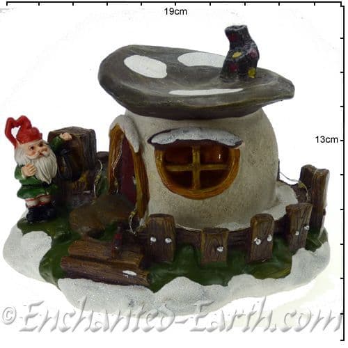 The Christmas Garden - Light up - LED Gnome Home - Brown Flat Top Mushroom Fairy House - 18cm (.