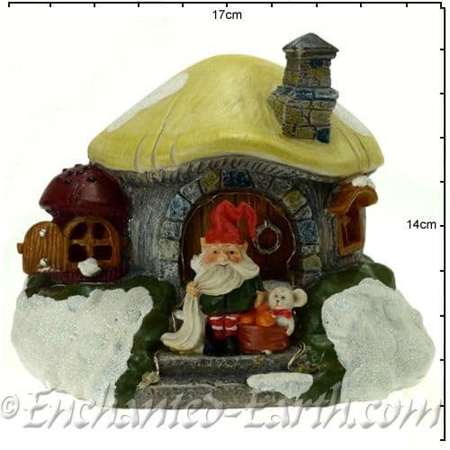 The Christmas Garden  - Light up -  LED Gnome Home - Lemon Roof Mushroom Fairy House - 16cm.