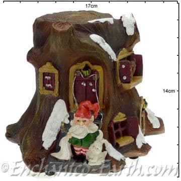 The Christmas Garden - Light up - LED Gnome Home - Tree House with Gnome & Bunny- 14cm tall